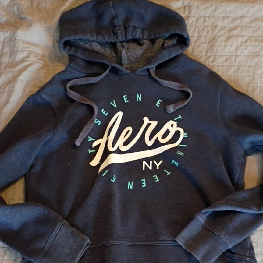 Aeropostale Navy Blue Hoodie with White and Green Accents